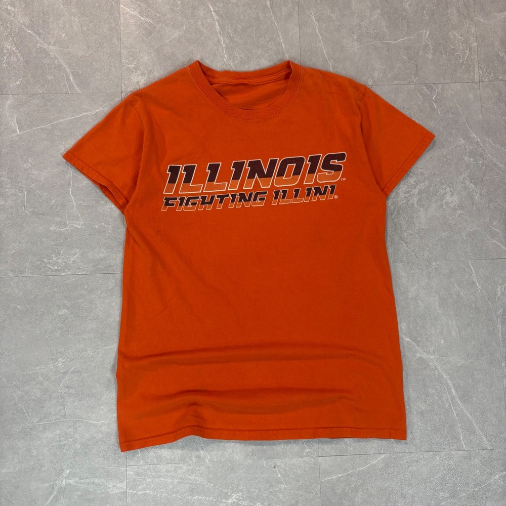 Illinois Fighting Illini Mens Orange Graphic T-Shirt NCAA College Fan Tee S